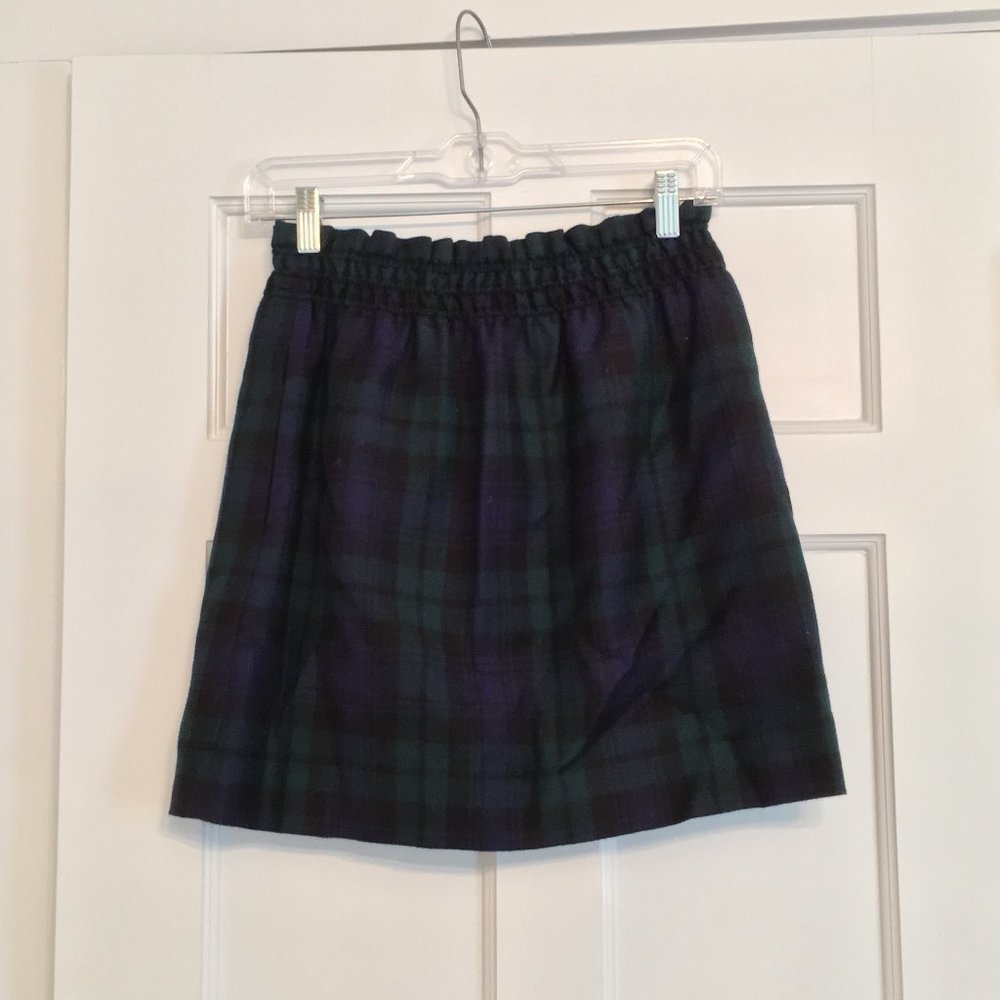 J.Crew Green/Navy Plaid Wool Miniskirt, Size 4